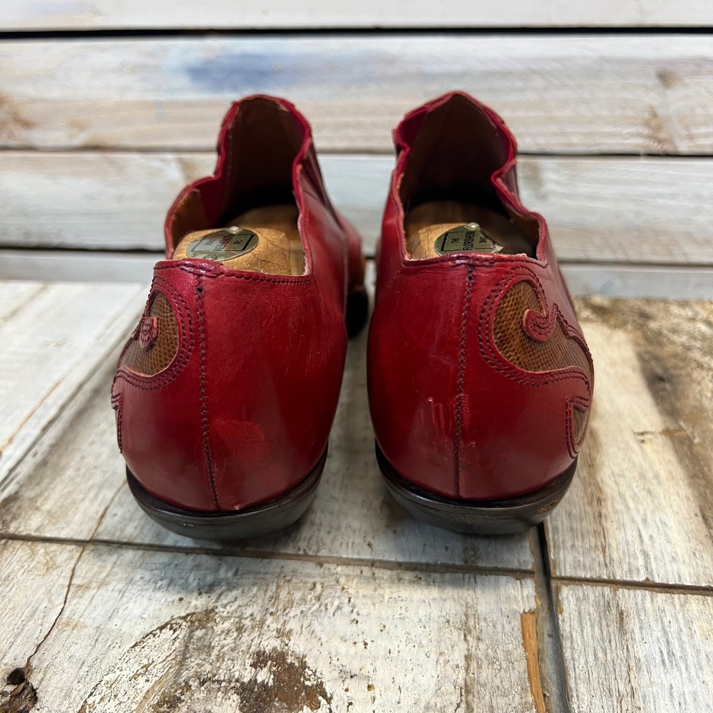 Vintage Nine West Red Leather Western Flame Pointed Toe Loafer Size 9.5M - Picture 5 of 9